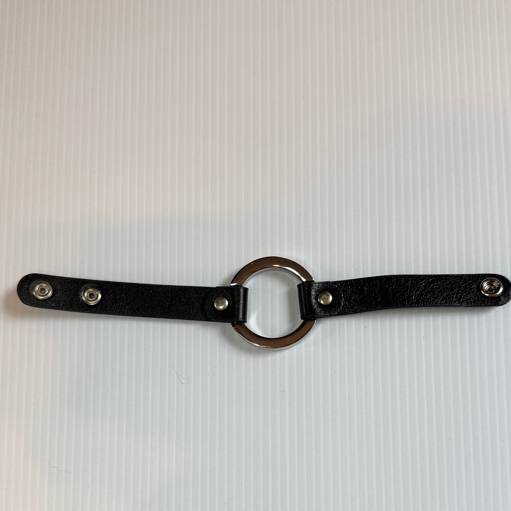 Black Bracelet with Silver Ring adjustable